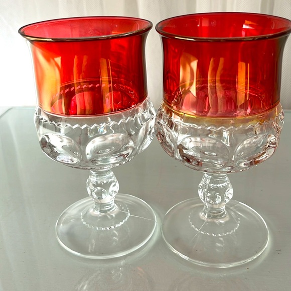 Vintage Ruby Red Kings Crown Juice Glasses - Picture 4 of 8